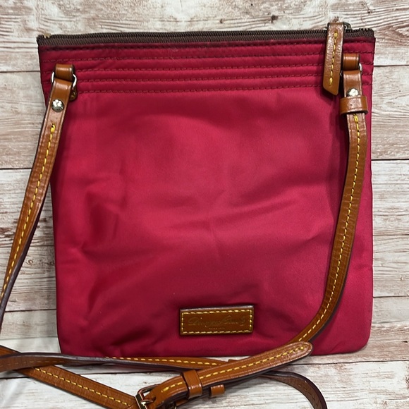Dooney & Bourke Crossbody Mini Purse Red Pink Easy Clean Brown Leather Strap - Picture 7 of 14